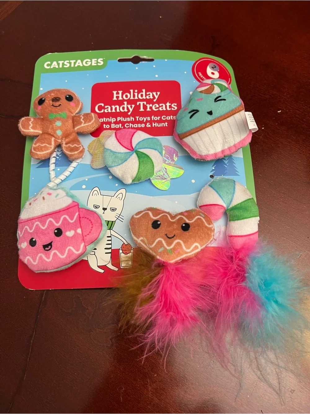 Holiday Candy Treats Catnip Plush Toy Set - Multicolor Pink Gingerbread